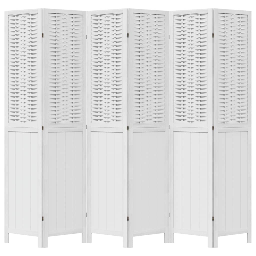 White Solid Wood Room Divider - 6 Panels, Paulownia Wood