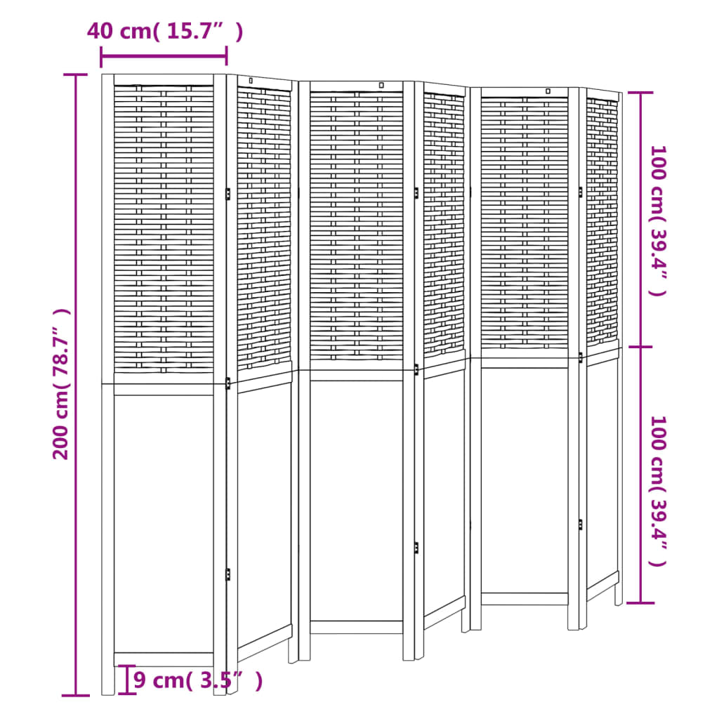 White Solid Wood Room Divider - 6 Panels, Paulownia Wood