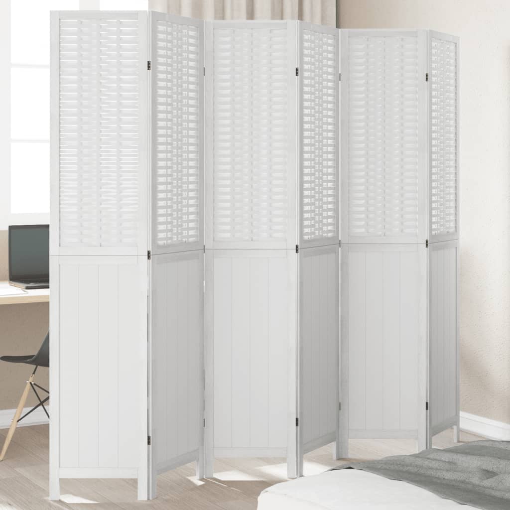 White Solid Wood Room Divider - 6 Panels, Paulownia Wood