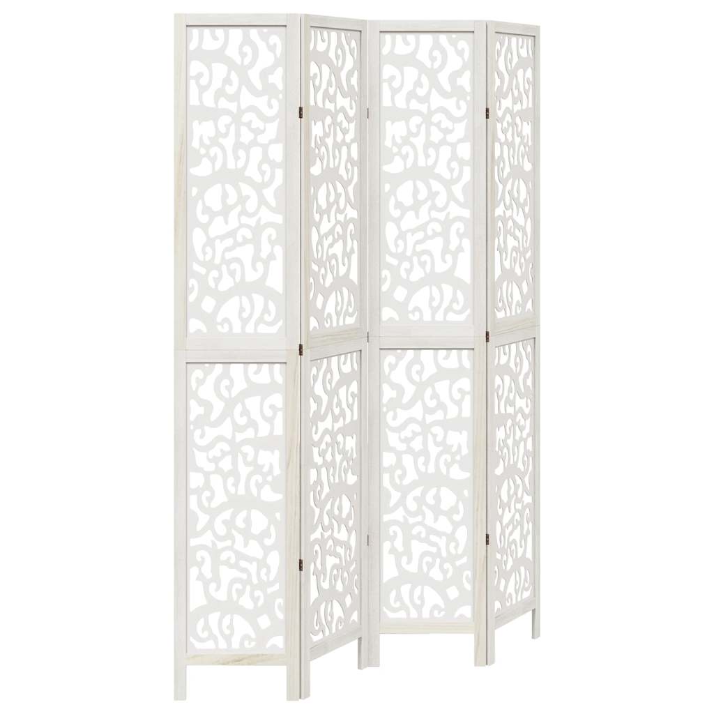 White Solid Wood Room Divider - 4 Panels in Paulownia