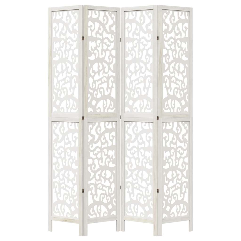 White Solid Wood Room Divider - 4 Panels in Paulownia