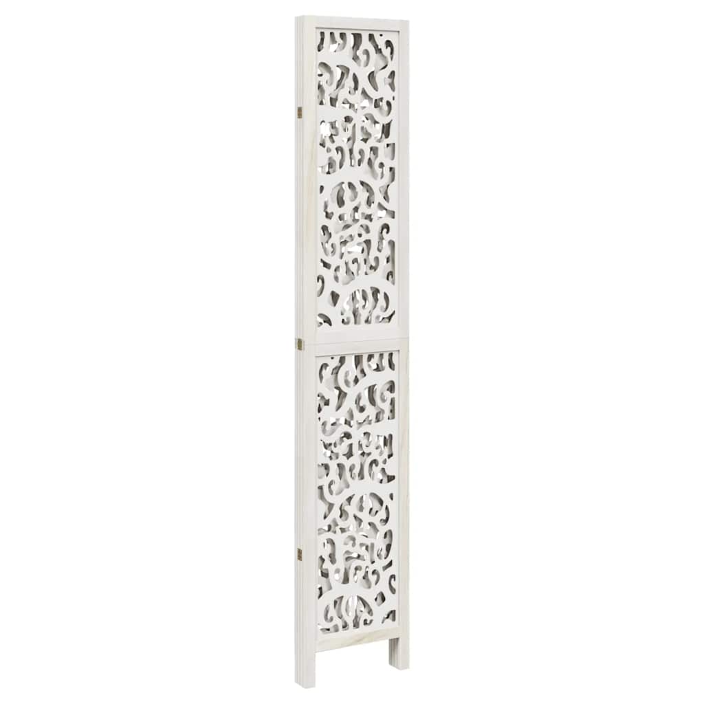White Solid Wood Room Divider - 4 Panels in Paulownia