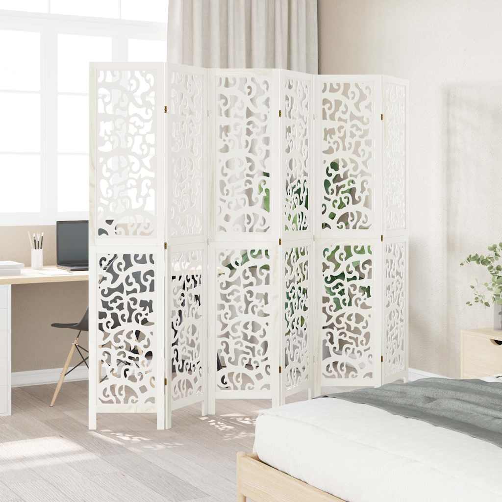 6-Panel White Solid Wood Room Divider - Paulownia Material