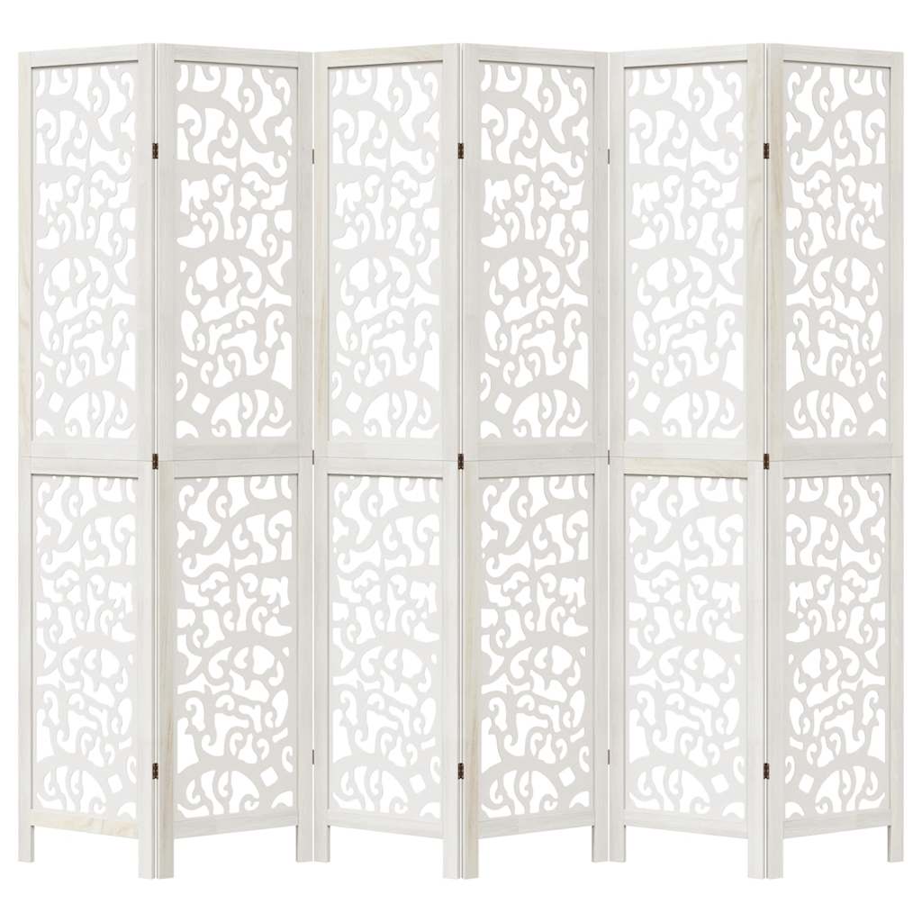 6-Panel White Solid Wood Room Divider - Paulownia Material