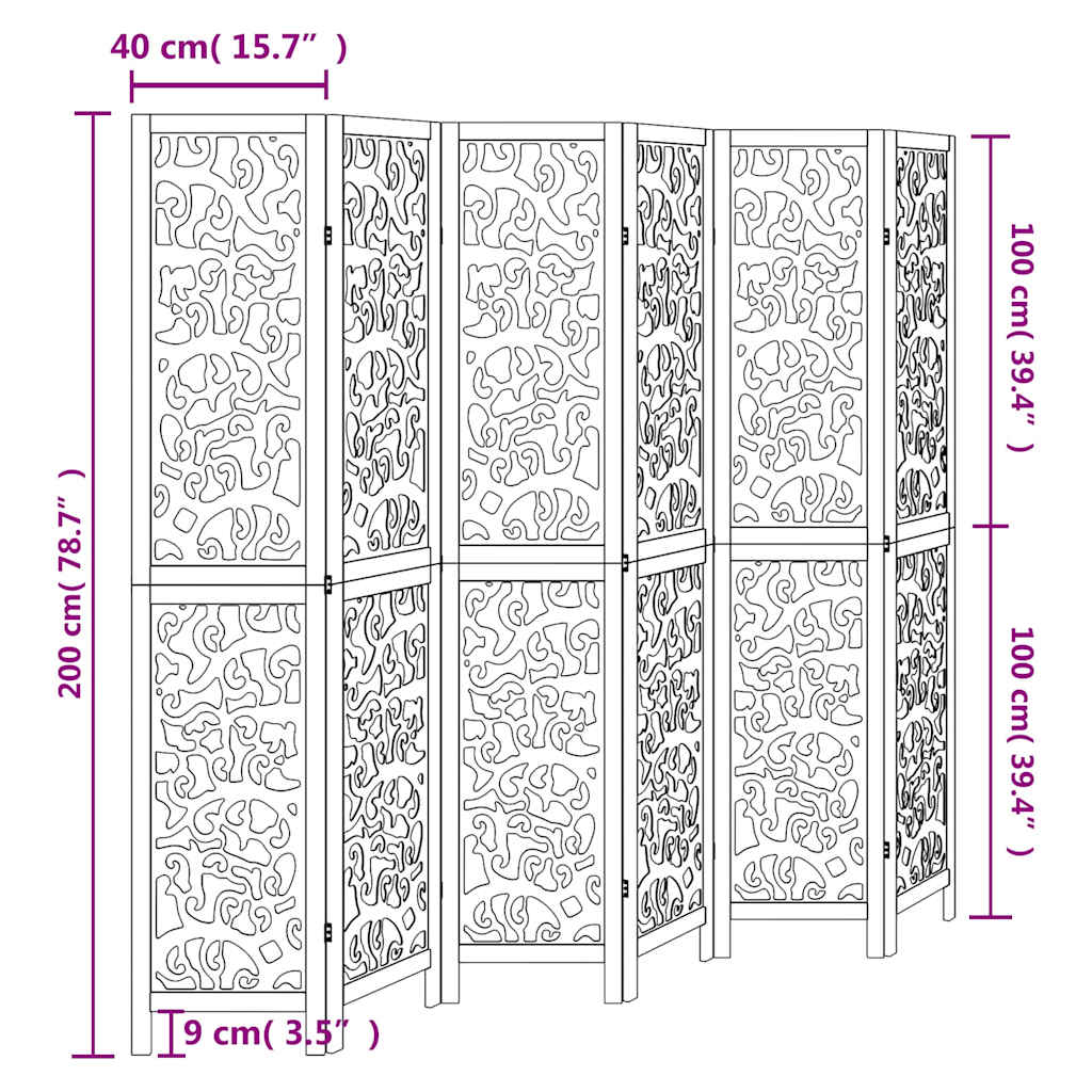 6-Panel White Solid Wood Room Divider - Paulownia Material