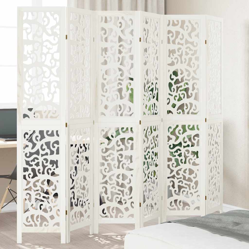 6-Panel White Solid Wood Room Divider - Paulownia Material