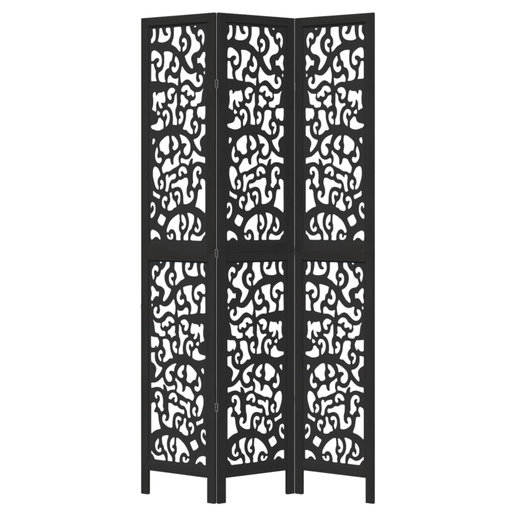 3-Panel Black Solid Wood Paulownia Room Divider
