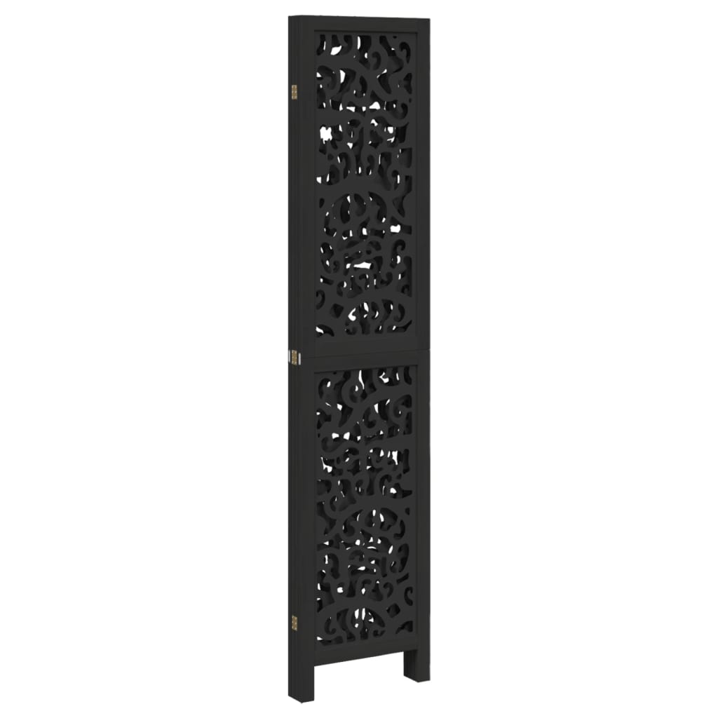 Stylish Black 4-Panel Room Divider in Solid Paulownia Wood