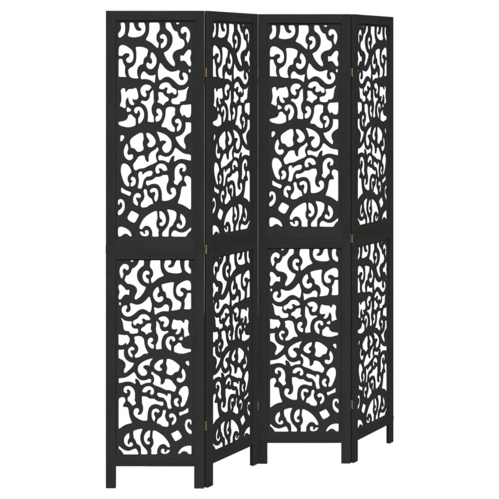 Black Solid Wood Room Divider - 4 Panels Paulownia Design
