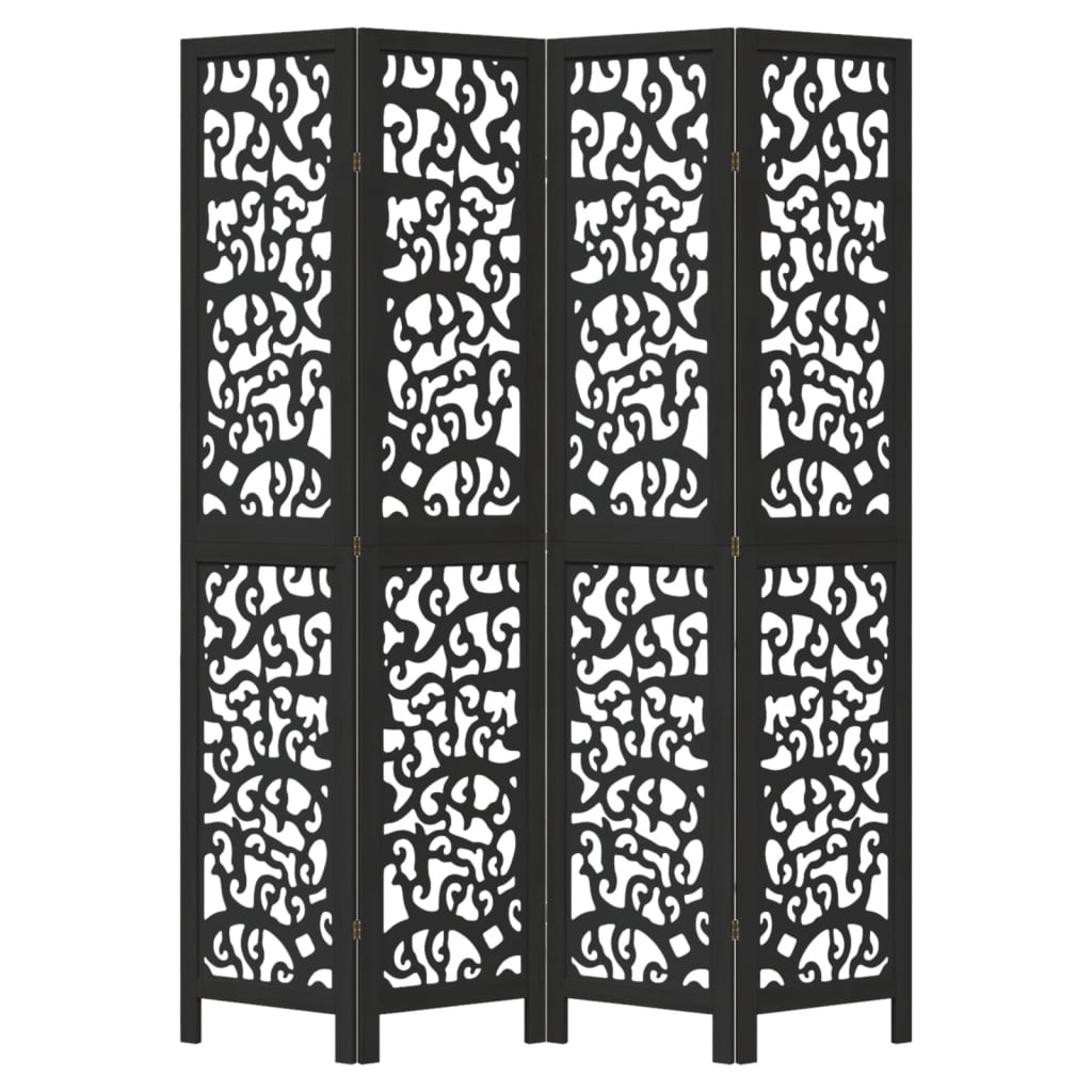 Black Solid Wood Room Divider - 4 Panels Paulownia Design