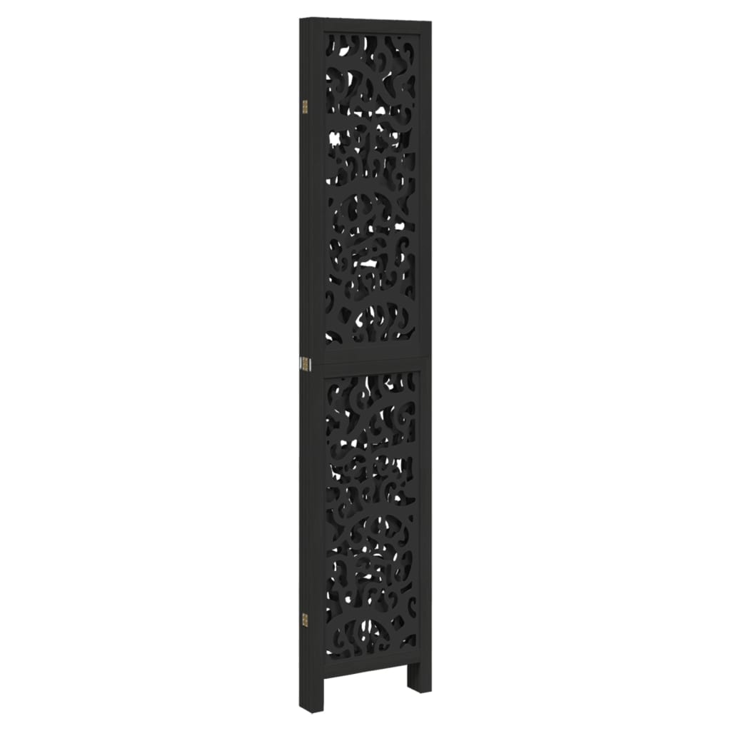Black Solid Wood Room Divider - 4 Panels Paulownia Design