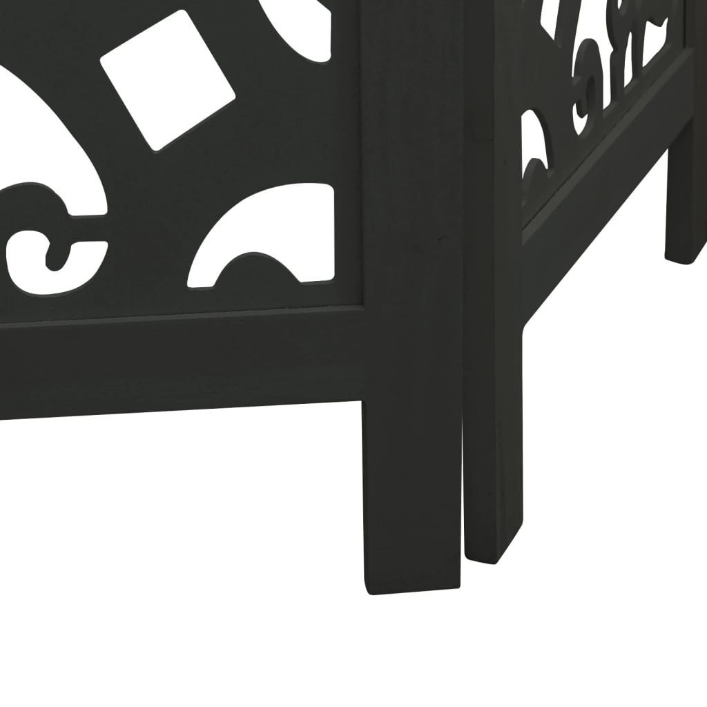 Elegant Black 4-Panel Room Divider in Solid Paulownia Wood