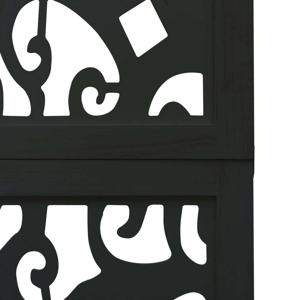 Room Divider 5 Panels Black Solid Wood Paulownia