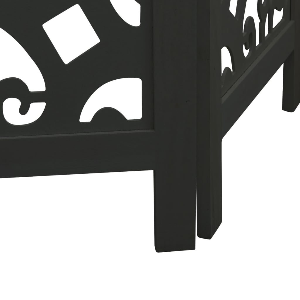 Room Divider 5 Panels Black Solid Wood Paulownia