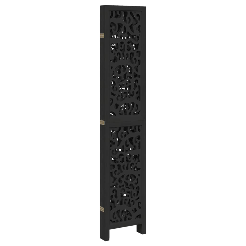 Black Solid Wood 5-Panel Room Divider - Paulownia Elegance