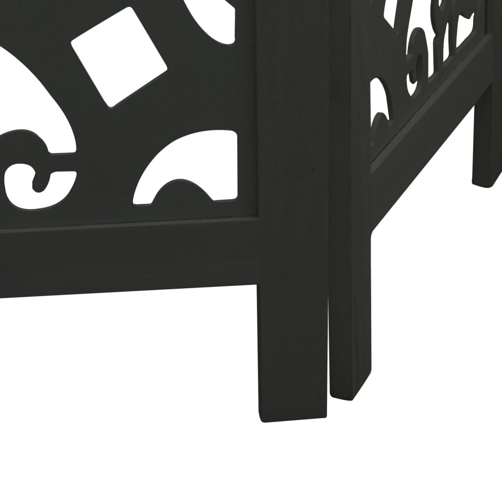 Room Divider 5 Panels Black Solid Wood Paulownia