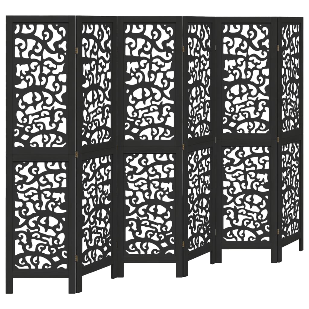 Black Solid Wood Room Divider - 6 Panels, Paulownia Material