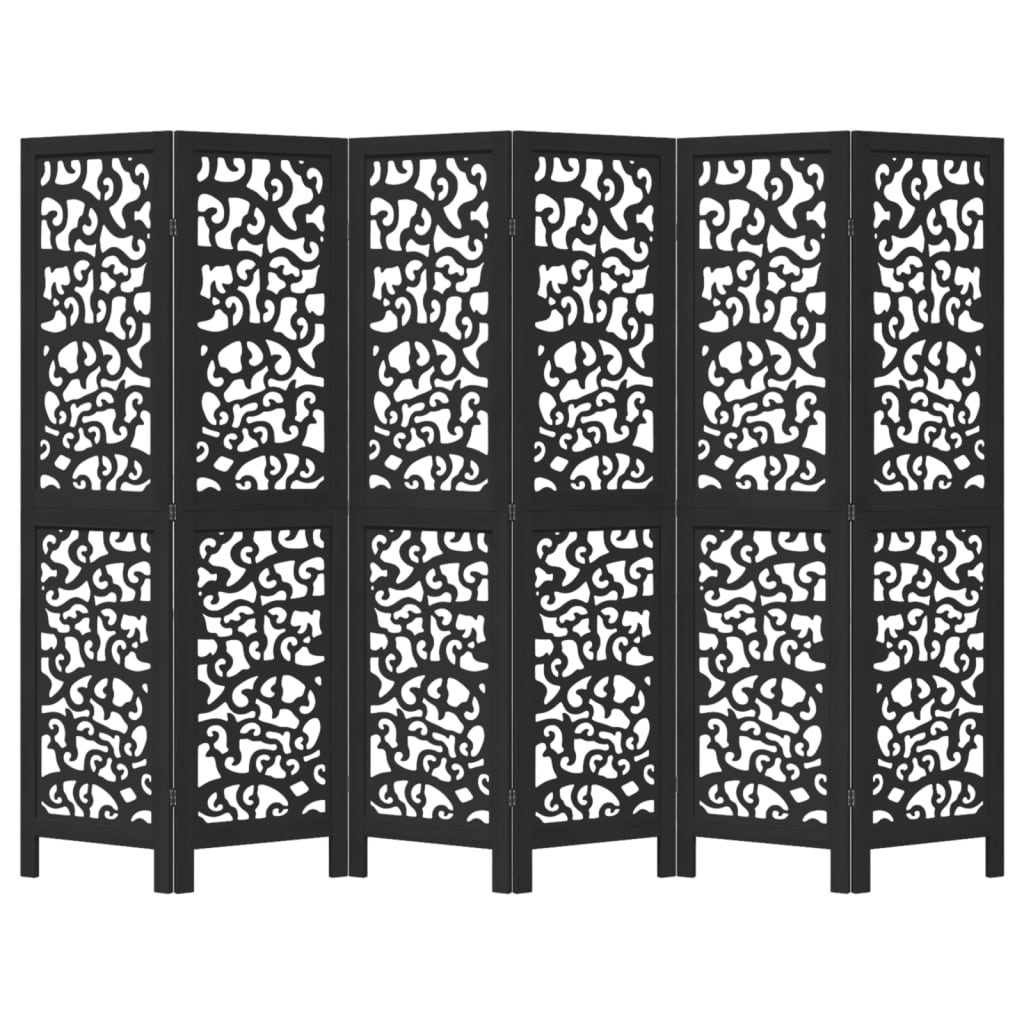 Black Solid Wood Room Divider - 6 Panels, Paulownia Material