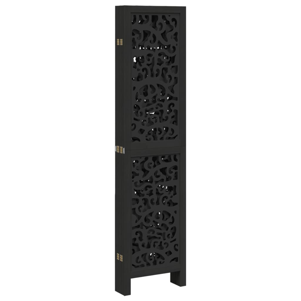 Black Solid Wood Room Divider - 6 Panels, Paulownia Material