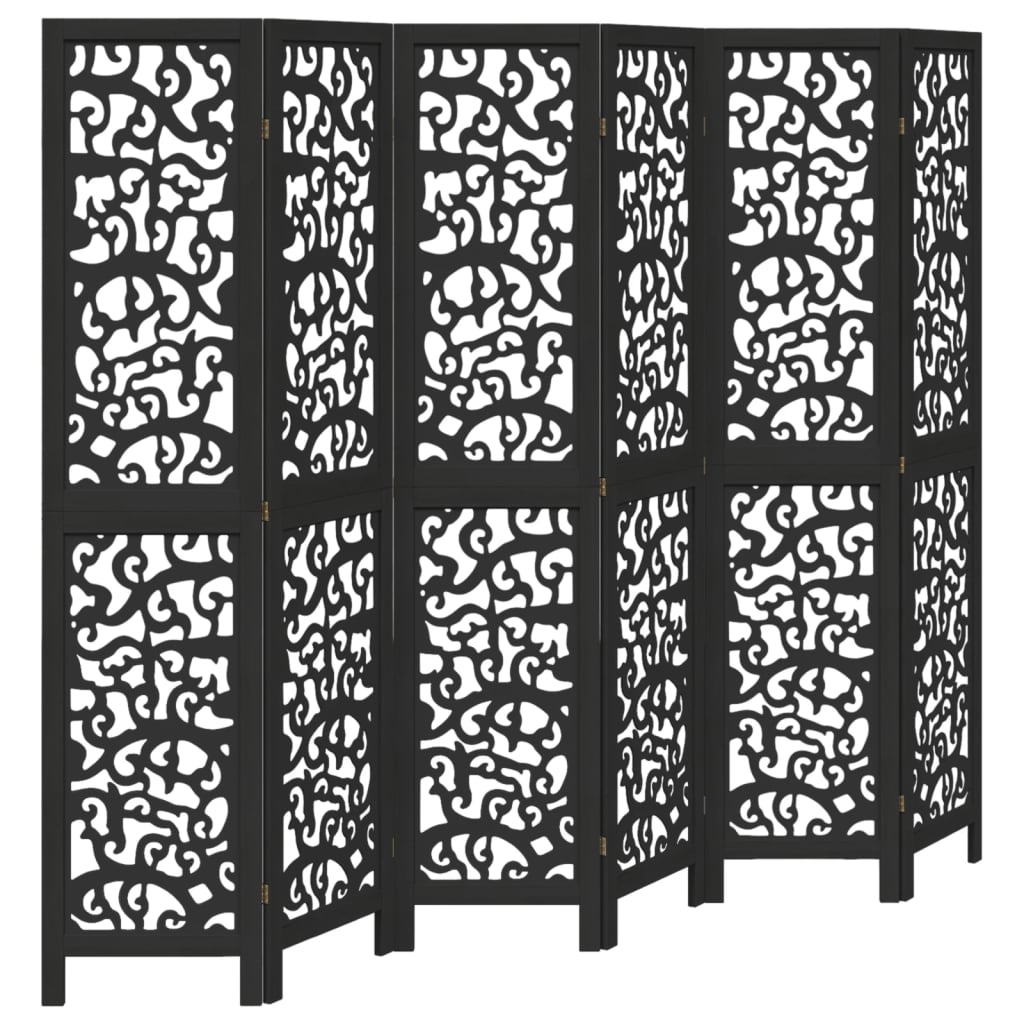 Black Solid Wood Room Divider - 6 Panels - Paulownia Wood