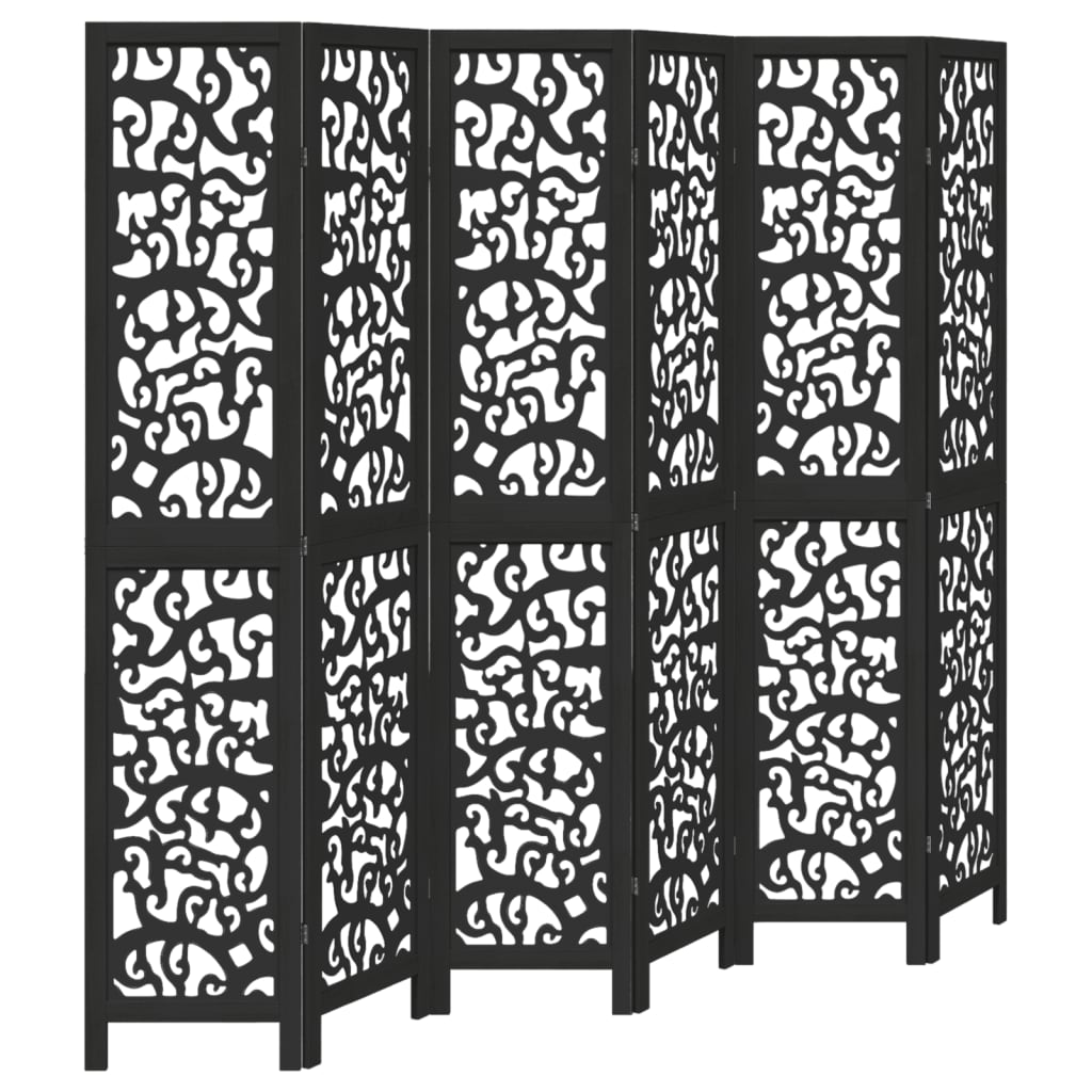 6-Panel Black Solid Wood Room Divider - Paulownia Elegance