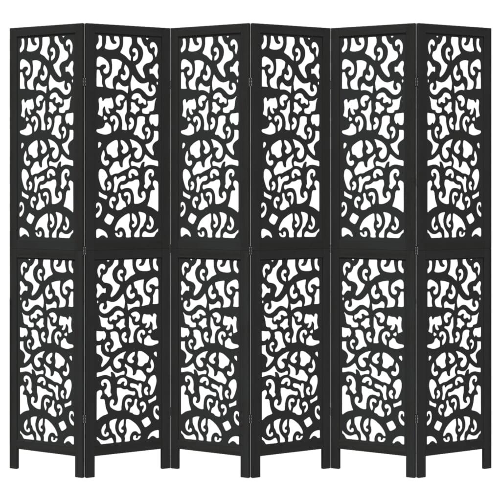6-Panel Black Solid Wood Room Divider - Paulownia Elegance