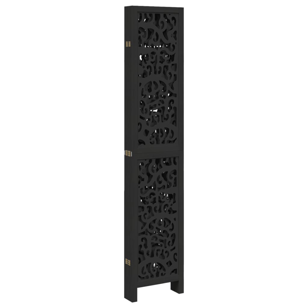 6-Panel Black Solid Wood Room Divider - Paulownia Elegance