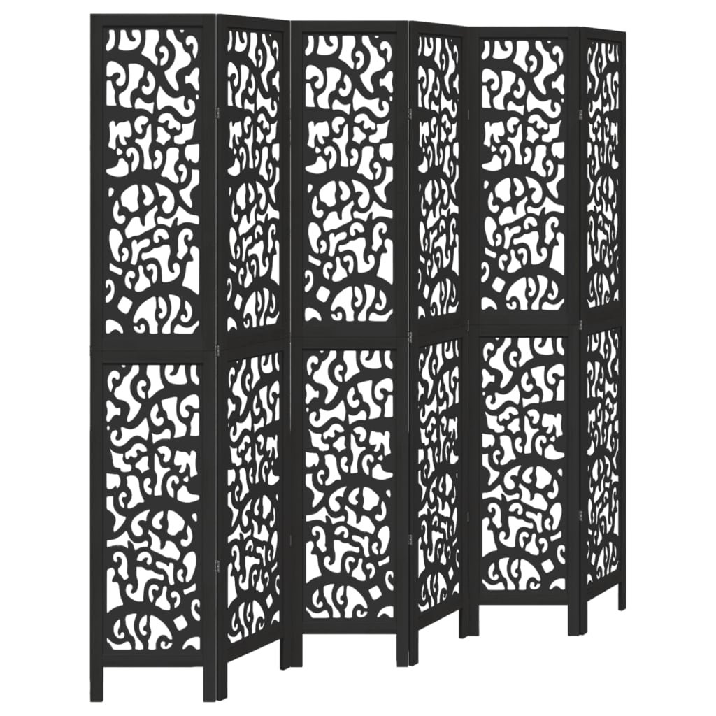 6-Panel Black Room Divider - Solid Wood Paulownia Privacy Screen