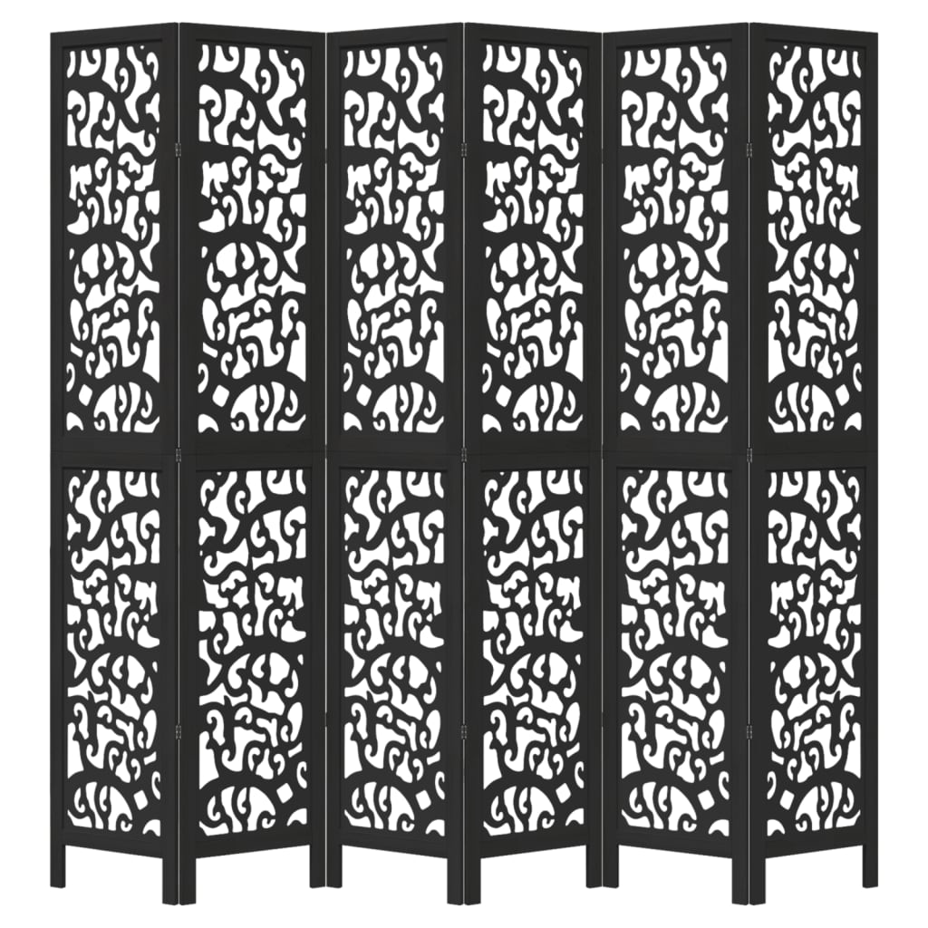 6-Panel Black Room Divider - Solid Wood Paulownia Privacy Screen