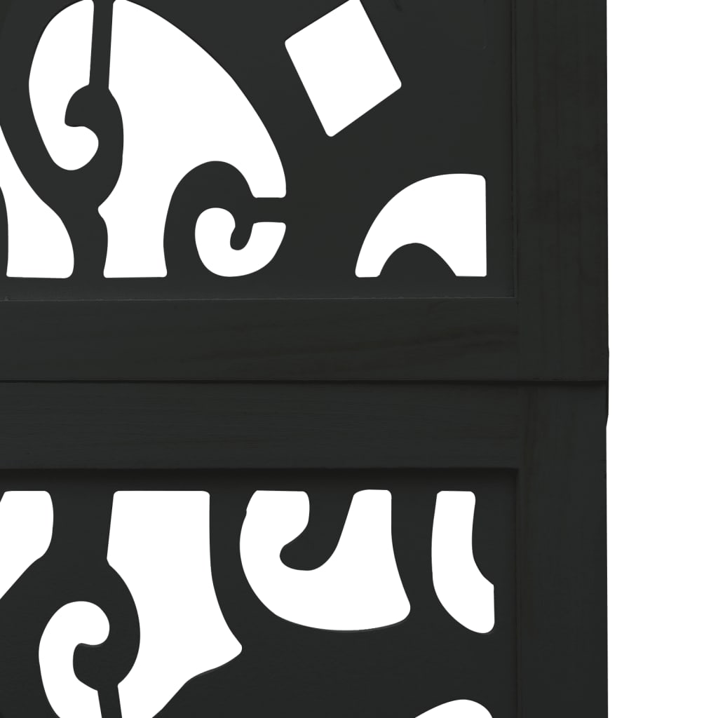 6-Panel Black Room Divider - Solid Wood Paulownia Privacy Screen