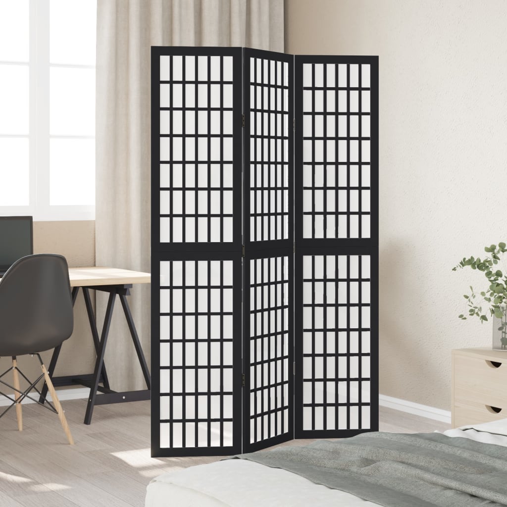 Elegant Black Paulownia Wood Room Divider - 3 Panel Design