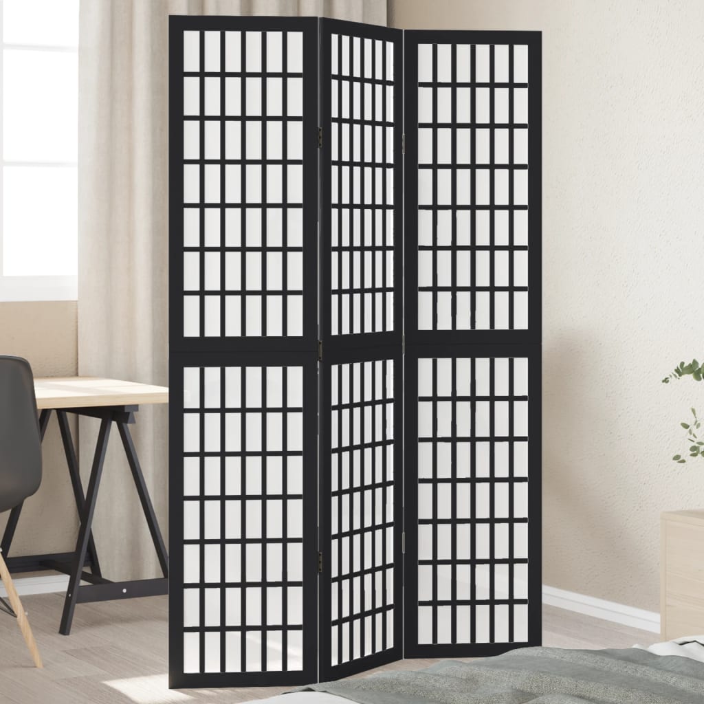 Elegant Black Paulownia Wood Room Divider - 3 Panel Design