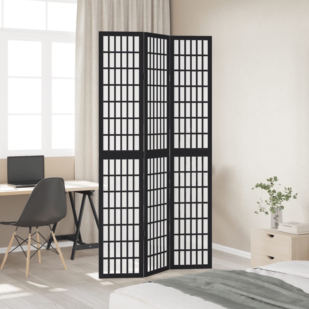 Elegant 3-Panel Black Solid Wood Room Divider - Paulownia
