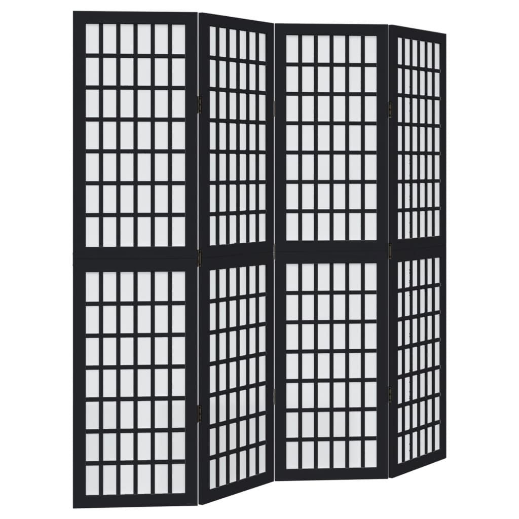 Elegant Black Paulownia Wood Room Divider - 4 Panels
