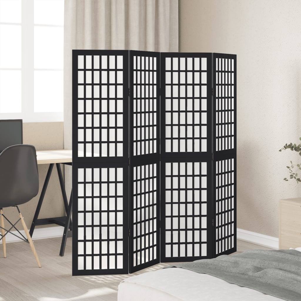 Elegant Black Paulownia Wood Room Divider - 4 Panels