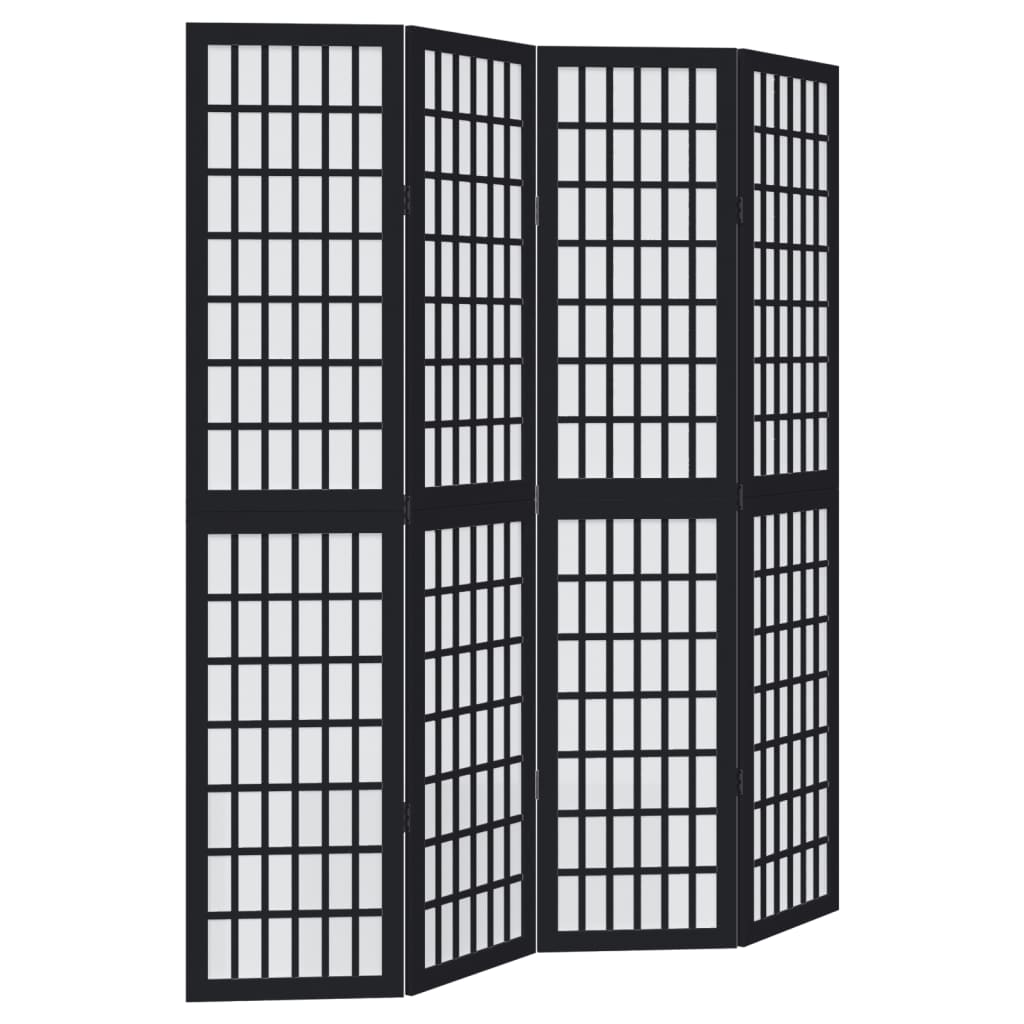 Elegant Black Paulownia Wood Room Divider - 4 Panels