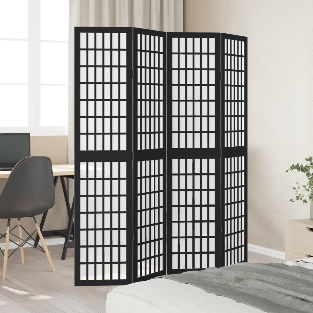 Elegant Black Paulownia Wood Room Divider - 4 Panels