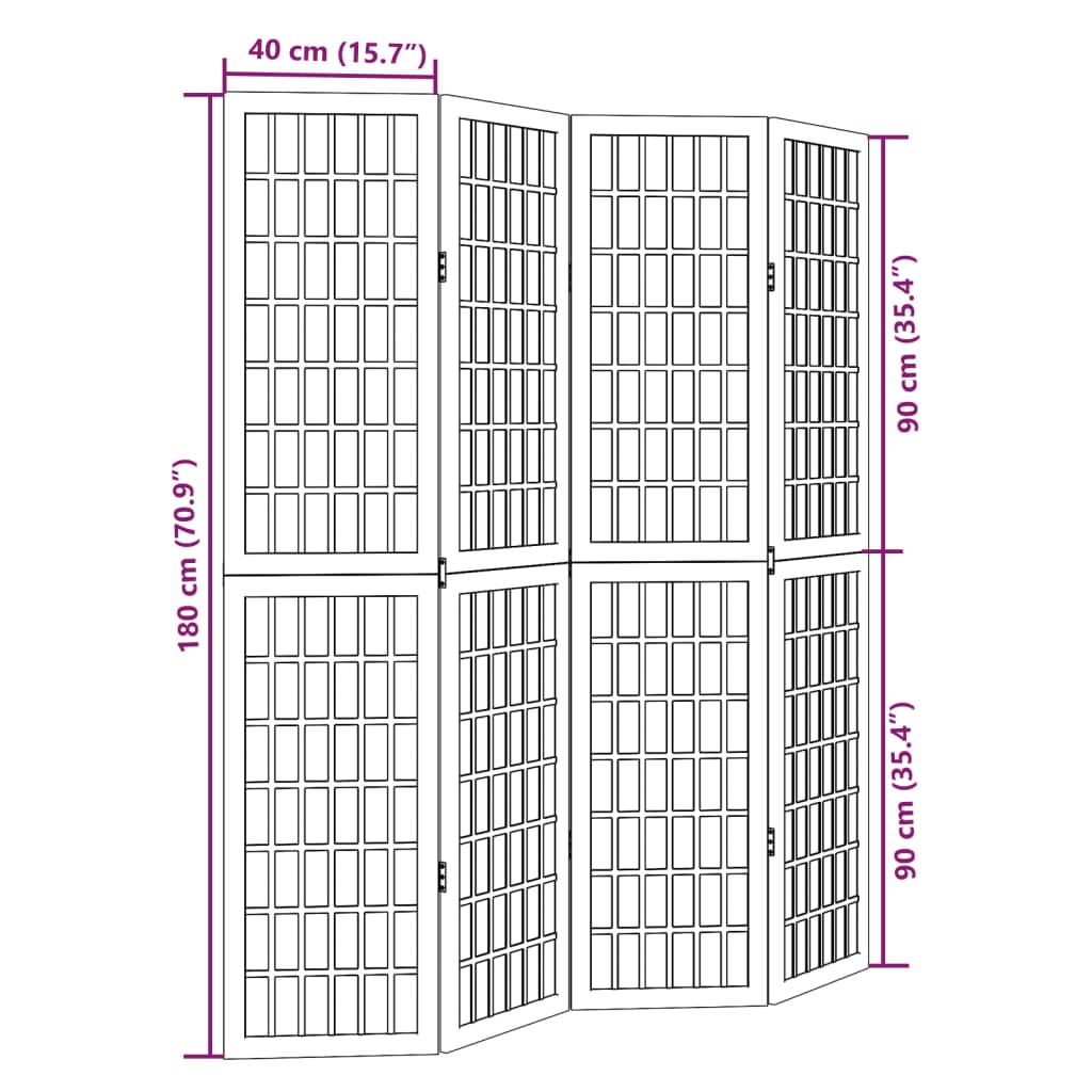 Elegant Black Paulownia Wood Room Divider - 4 Panels