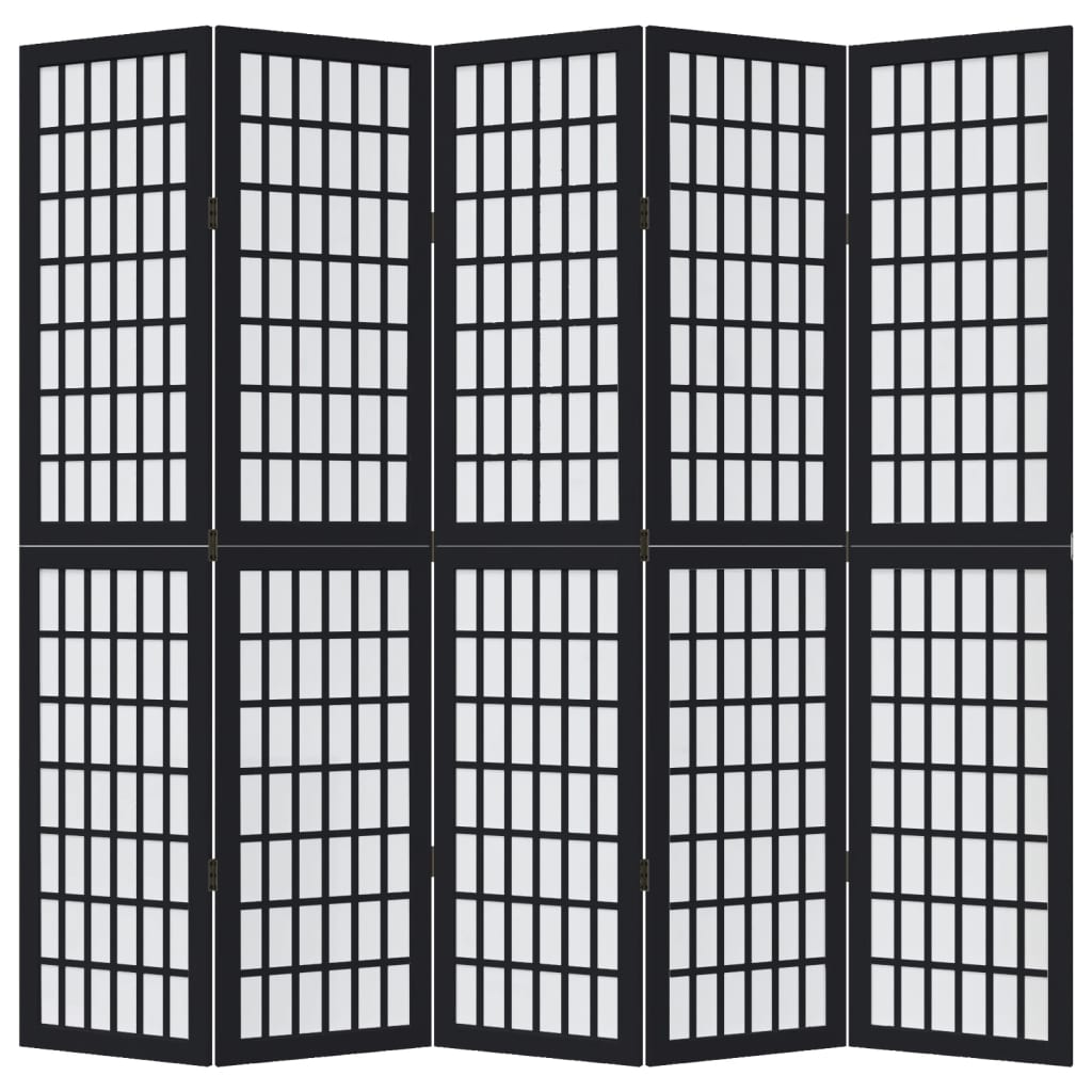 Elegant Black Solid Wood Room Divider - 5 Panels Paulownia