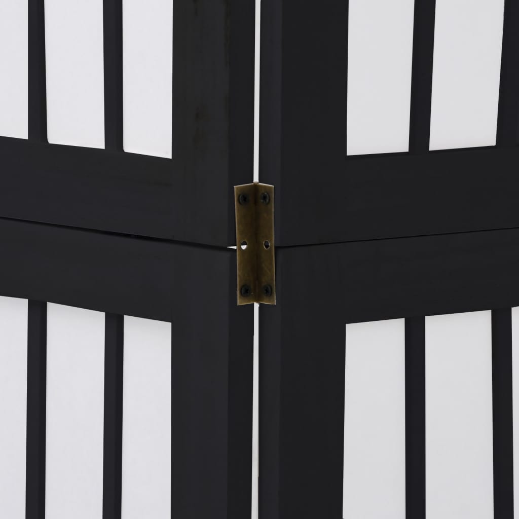 Elegant Black Solid Wood Room Divider - 5 Panels Paulownia