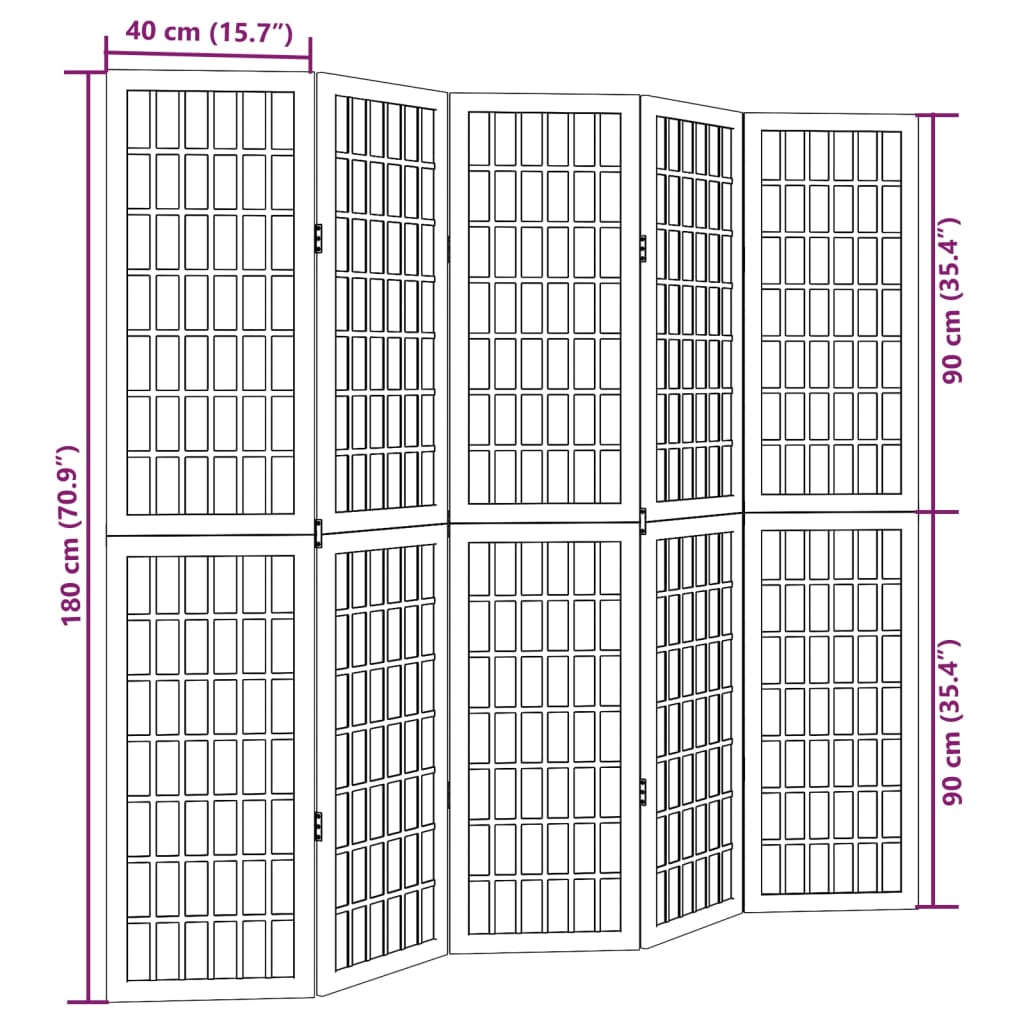 Elegant Black Solid Wood Room Divider - 5 Panels Paulownia