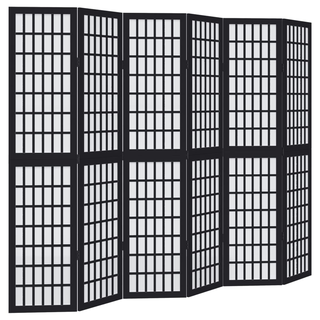 Black Solid Wood 6-Panel Room Divider - Paulownia Elegance