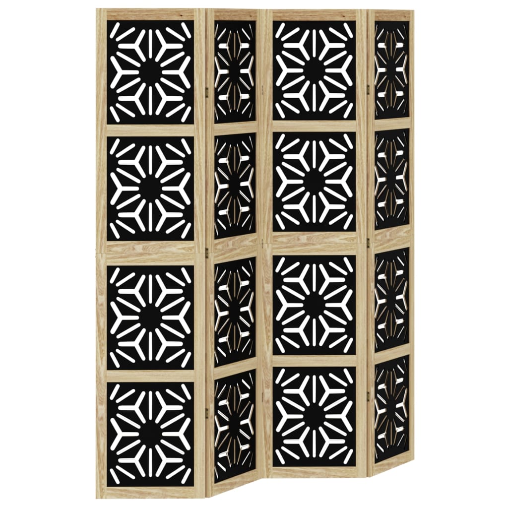 4-Panel Room Divider, Brown & Black Solid Wood Paulownia