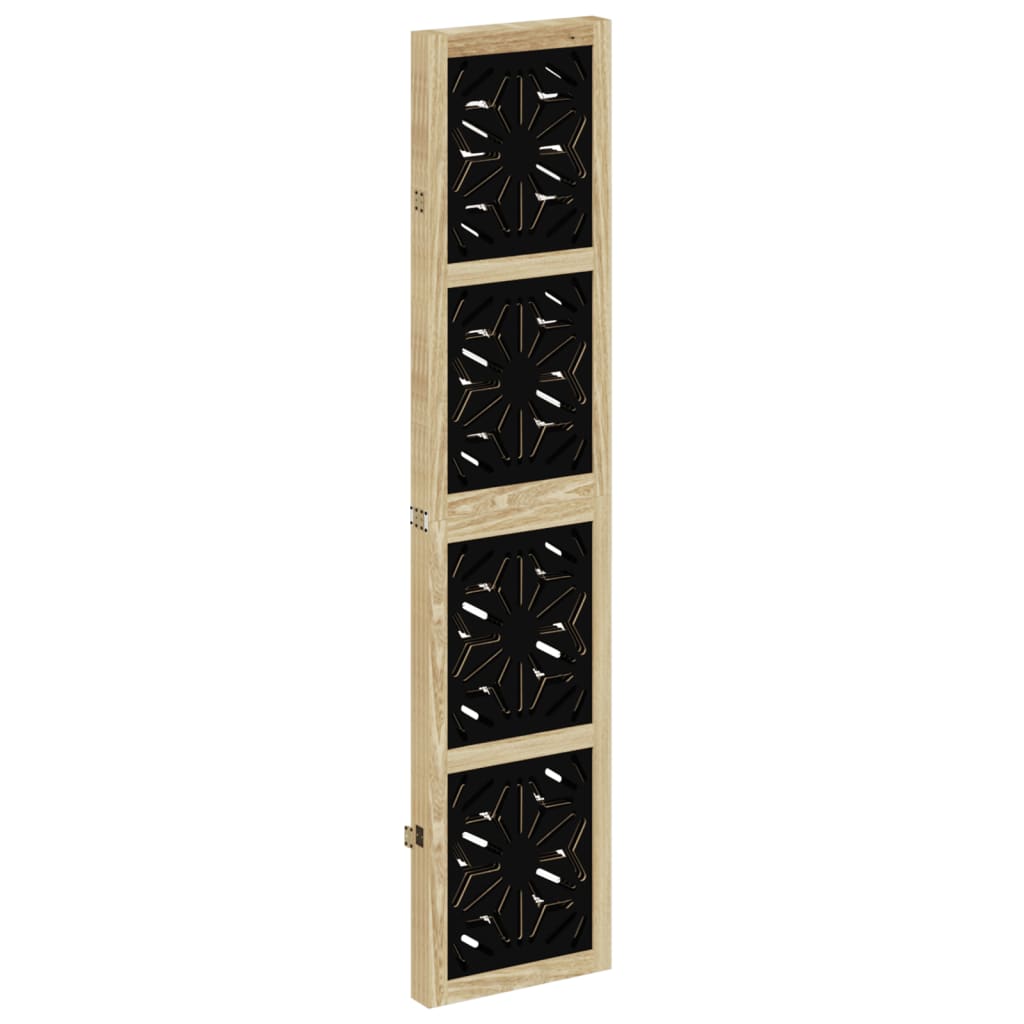 4-Panel Room Divider, Brown & Black Solid Wood Paulownia