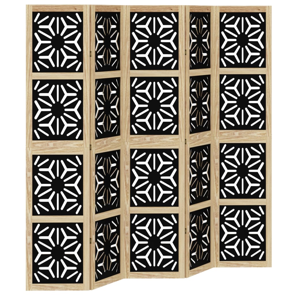 5-Panel Room Divider in Brown & Black Solid Paulownia Wood