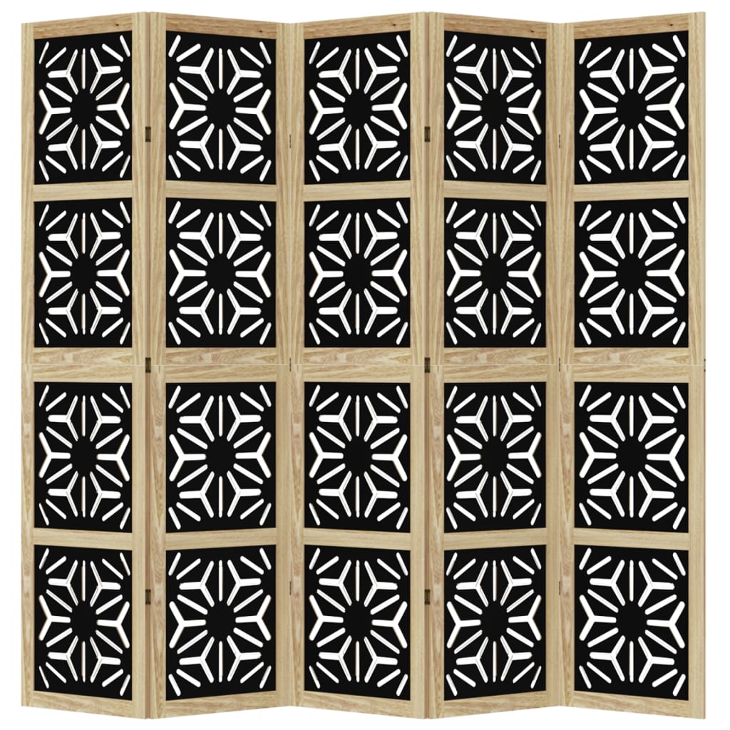 5-Panel Room Divider in Brown & Black Solid Paulownia Wood