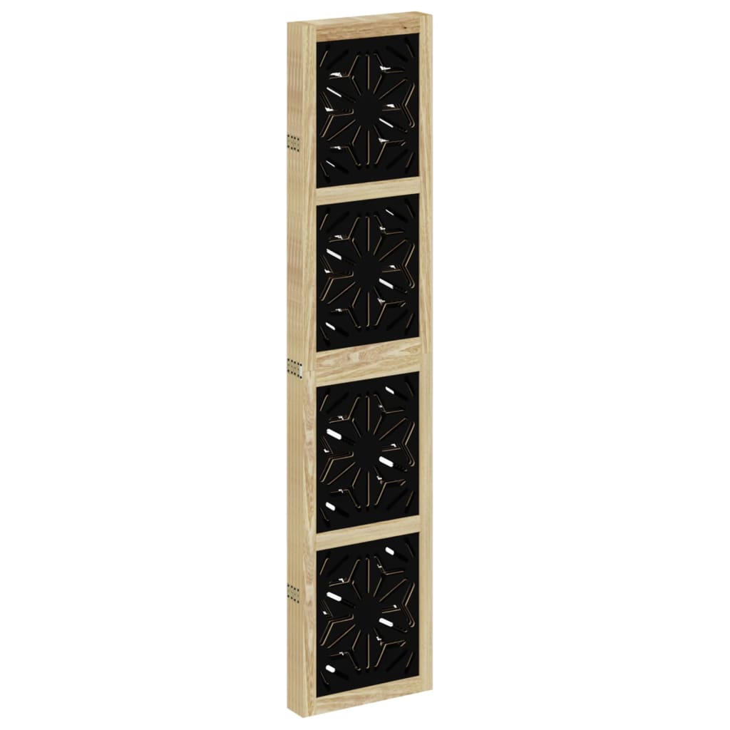 5-Panel Room Divider in Brown & Black Solid Paulownia Wood