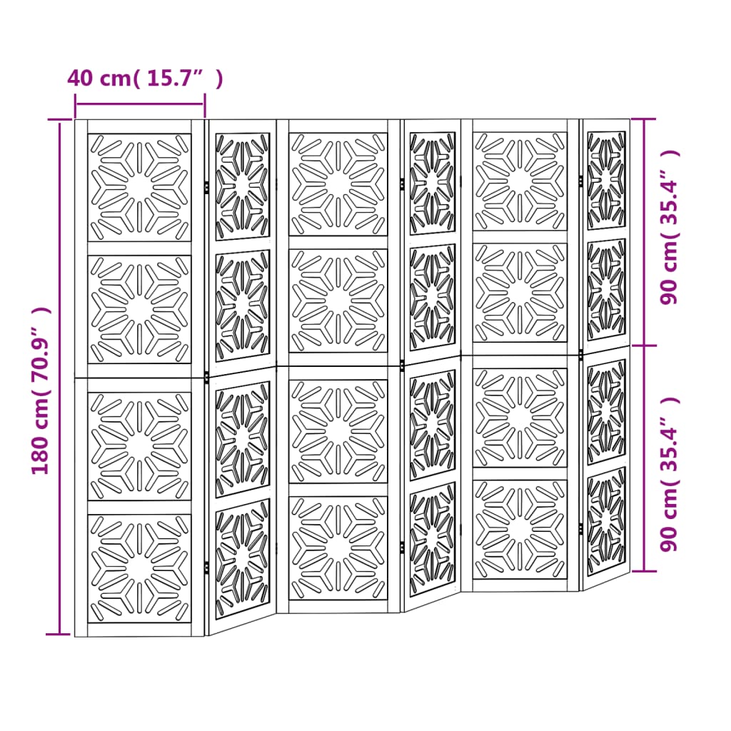 5-Panel Room Divider in Brown & Black Solid Paulownia Wood