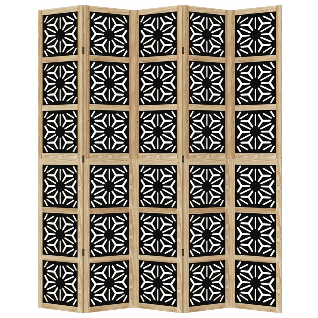 5-Panel Brown & Black Solid Wood Paulownia Room Divider