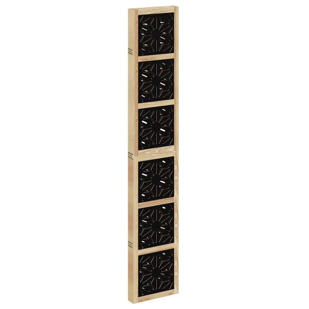 5-Panel Brown & Black Solid Wood Paulownia Room Divider